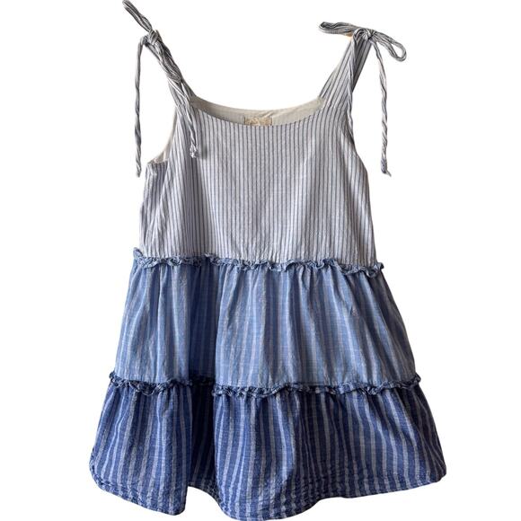 Altard State Dress Women Medium Blue Striped Mini Tiered Peasant Summer Feminine - Picture 1 of 10